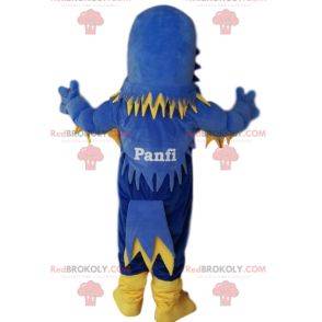 Mascotte blu e giallo aquila, con balze. Costume da aquila