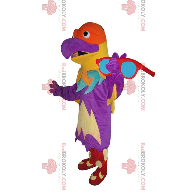 Mascotte d'aigle multicolore, avec des lunettes rouges Mascotte d'aigle multicolore, avec des lunettes rouges