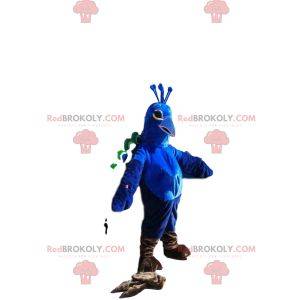 Mascota del pavo real azul con una cola verde sublime