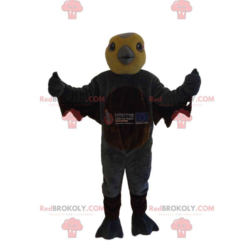 Mascotte d'oiseau avec une tête jaune et un bec gris Mascotte d'oiseau avec une tête jaune et un bec gris