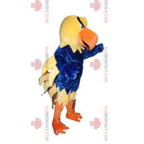 Mascotte d'aigle jaune avec un maillot bleu