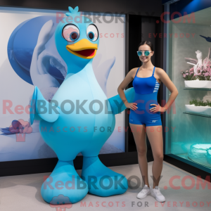 Cyan Swan maskot kostume...