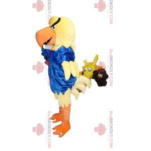 Gelbes Adler Maskottchen mit einem blauen Trikot