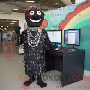 Svart datormaskotdraktfigur...
