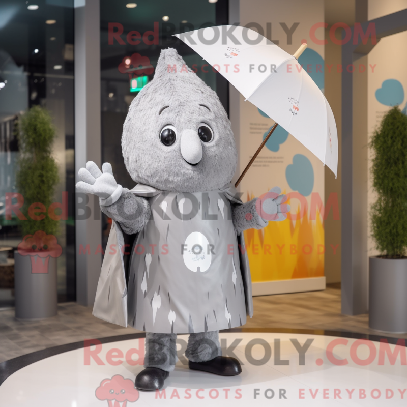 Fantasia de mascote Aglet cinza com capa de chuva e luvas - Mascotes Aglet - REBROKO_305234 - RedBrokoly.com