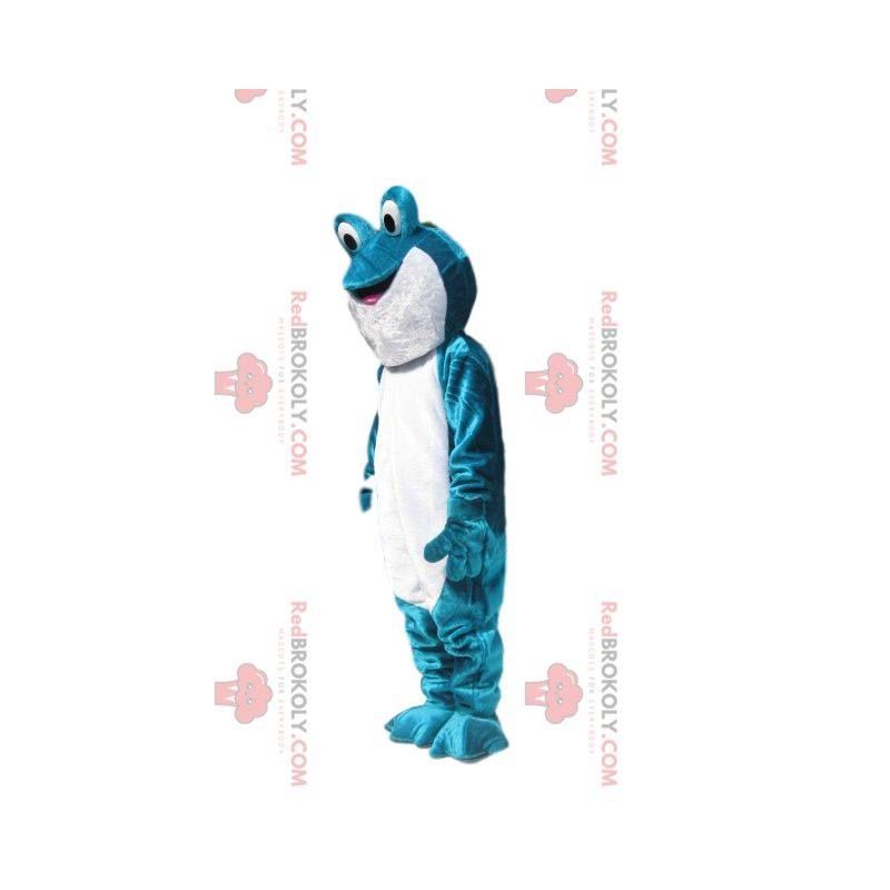 Mascote sapo turquesa e branco