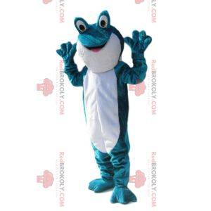 Mascote sapo turquesa e branco