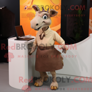 Brun Parasaurolophus maskot...