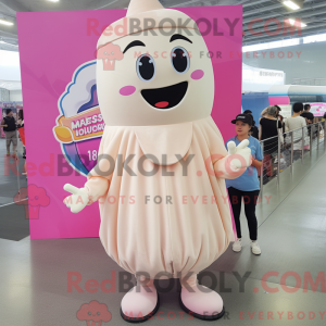 Kremrosa maskotdraktfigur...