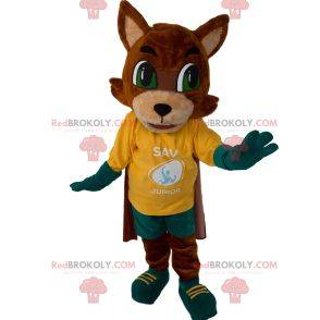 Mascotte Fox con abbigliamento sportivo e mantello