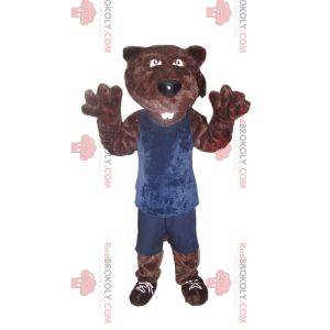 Braunbärenmaskottchen in blauer Sportbekleidung