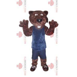 Braunbärenmaskottchen in blauer Sportbekleidung