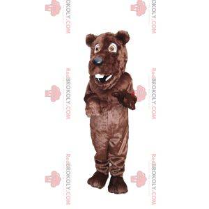 Mascotte d'ours brun très heureux, avec un joli museau noir