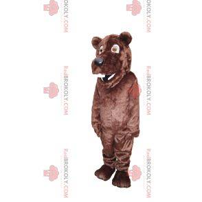 Mascote urso pardo muito feliz, com um lindo focinho preto