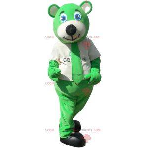 Mascotte d'ours vert avec sa cravate