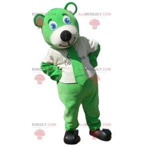 Mascote urso verde com gravata