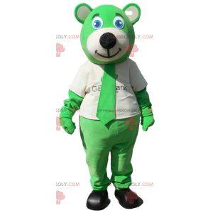 Mascote urso verde com gravata