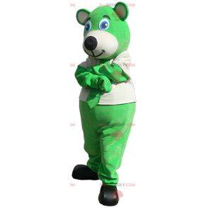 Mascote urso verde com gravata