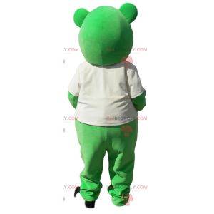 Green bear mascot with his tie