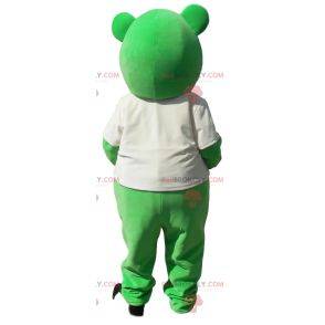 Mascote urso verde com gravata