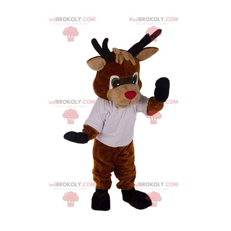 Entzückendes Weihnachtsrentiermaskottchen mit einer roten Nase Entzückendes Weihnachtsrentiermaskottchen mit einer roten Nase