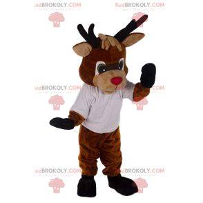 Adorable Christmas reindeer mascot with a red nose
