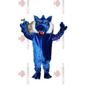 Maskot modrý vlk s krásnou srstí. Vlčí kostým
