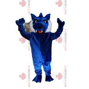 Maskot modrý vlk s krásnou srstí. Vlčí kostým