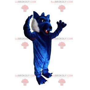 Maskotka niebieski wilk z pięknym futrem. Kostium wilka