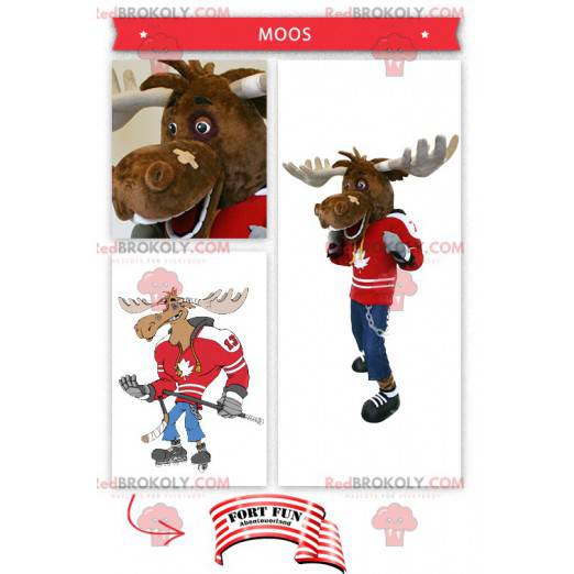 Mascotte de caribou joueur de hockey - Redbrokoly.com