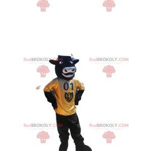 Very enthusiastic bull mascot with yellow jersey