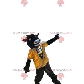 Very enthusiastic bull mascot with yellow jersey