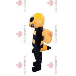 Mascotte de guêpe jaune et noire agressive. Costume de guêpe