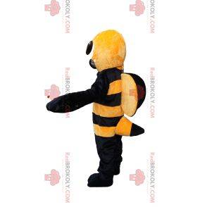 Mascotte de guêpe jaune et noire agressive. Costume de guêpe