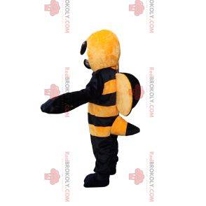 Mascotte de guêpe jaune et noire agressive. Costume de guêpe