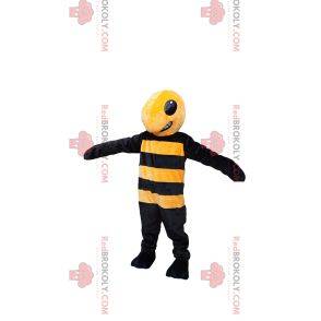 Mascotte de guêpe jaune et noire agressive. Costume de guêpe