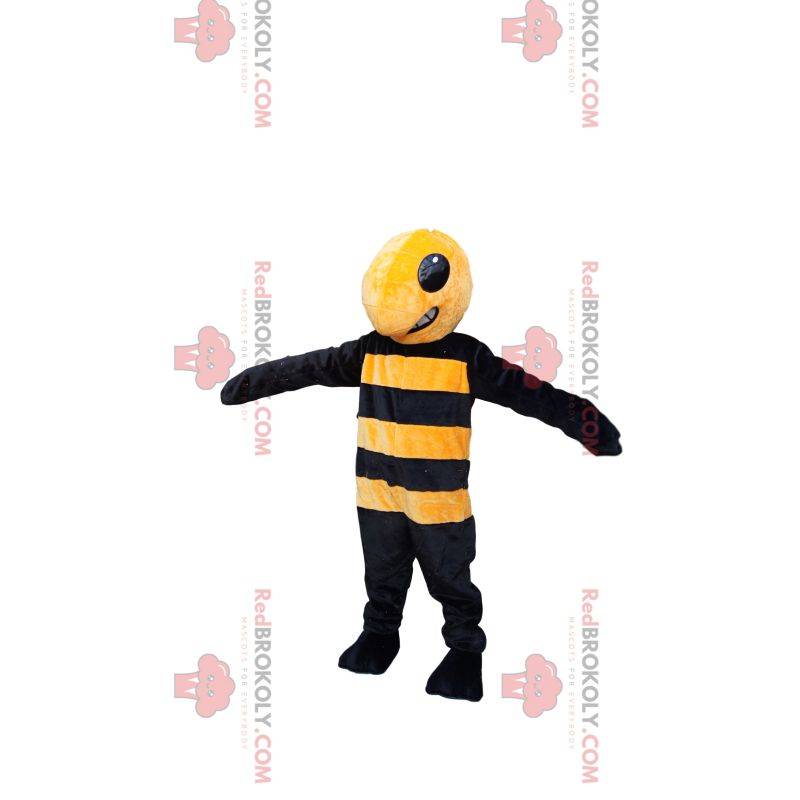 Mascotte de guêpe jaune et noire agressive. Costume de guêpe