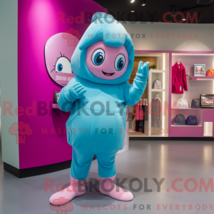 Cyaanroze mascottekostuum...