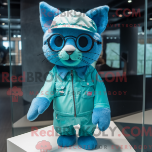 Cyaan Cat mascottekostuum...