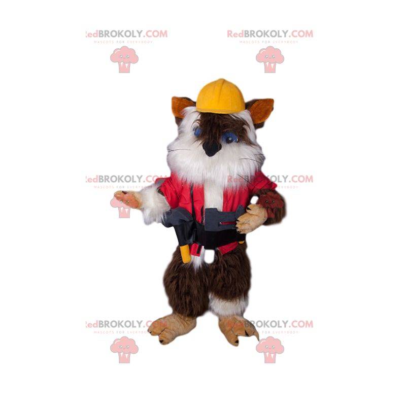 Mascota adorable gatito en traje de construcción Mascota adorable gatito en traje de construcción