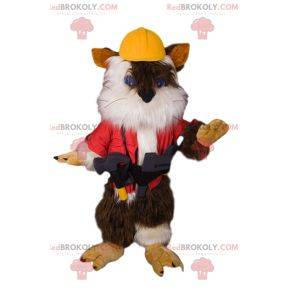 Adorable kitten mascot in construction outfit