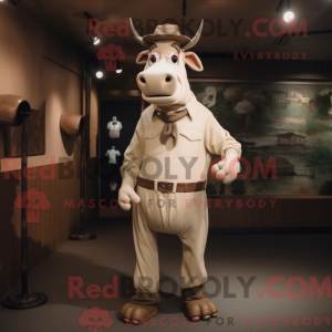 Beige Zebu mascot costume...