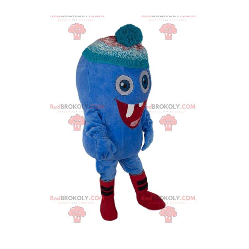 Mascota de personaje divertido con una gorra azul