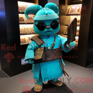 Blågrøn Samurai maskot...
