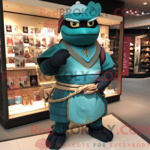 Blågrøn Samurai maskot...