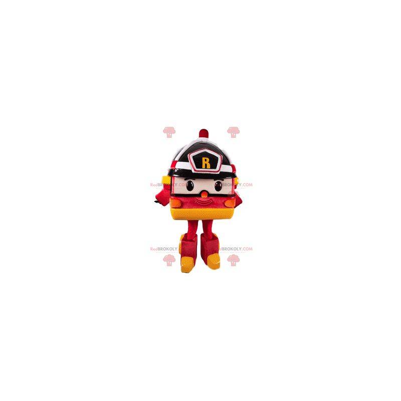 Mascote do bombeiro transformado e seu lindo capacete preto