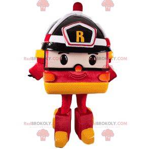 Mascote do bombeiro transformado e seu lindo capacete preto