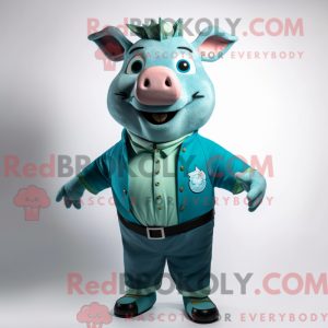 Teal Pig-maskotdraktfigur...
