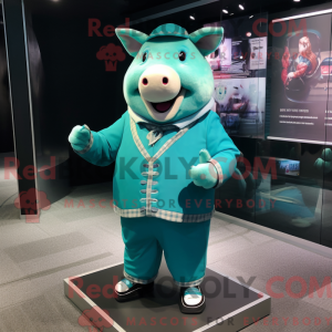 Teal Pig-maskotdraktfigur...