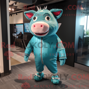 Teal Pig Maskottchen Kostüm...